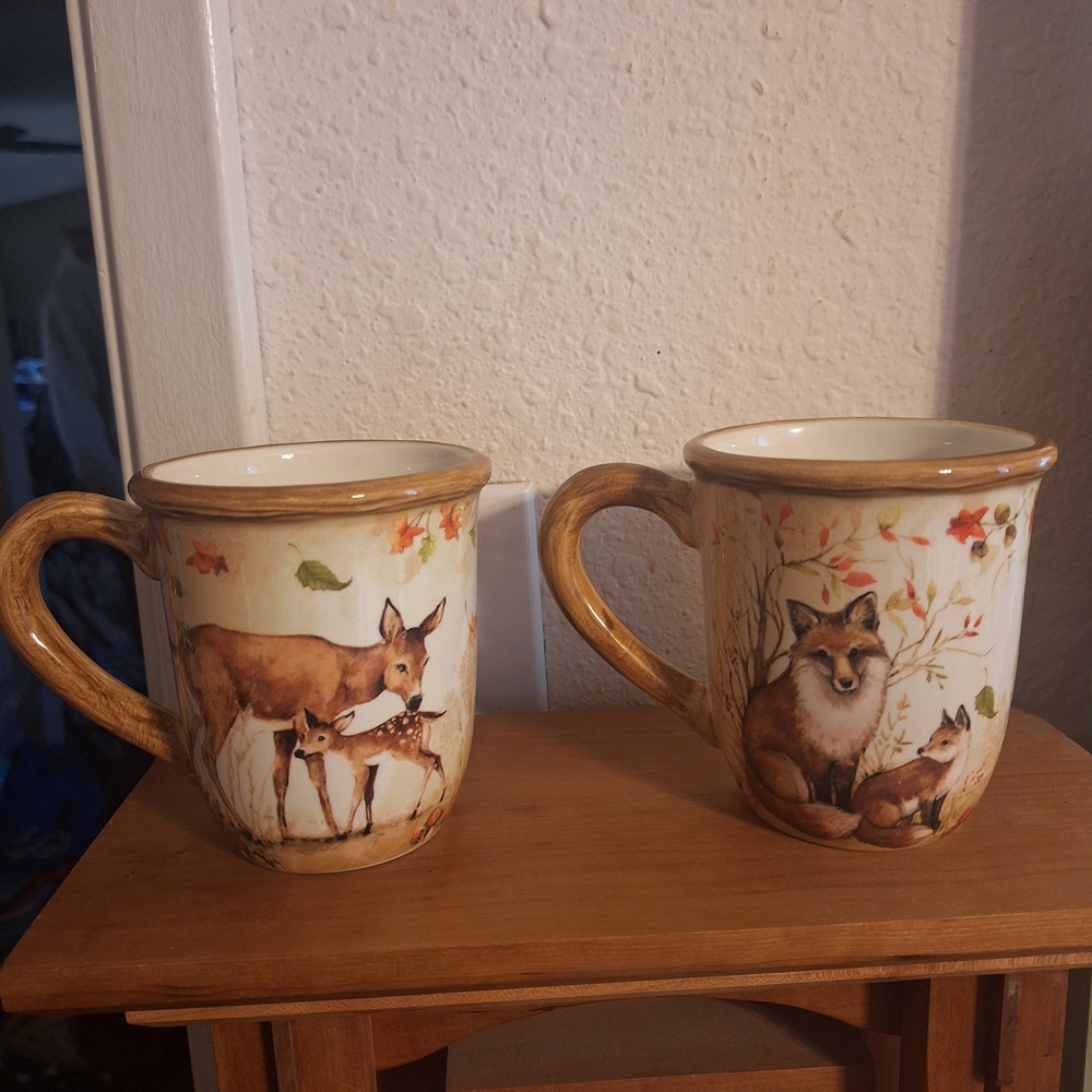 NWT Rustic Animal Print Mugs - Set of 2